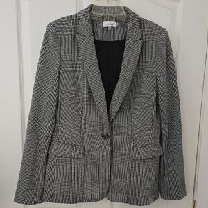 Calvin Klein Black and White Checkered Plaid Blazer With Lining And Pocket Sz 12